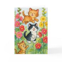 Frolicking Country Cats in Flower Garden Birthday
