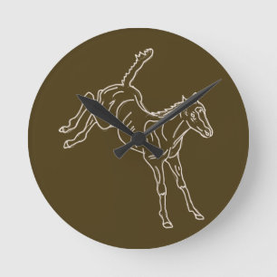 Frolicking Horse Foal - transparent line.   Round Clock