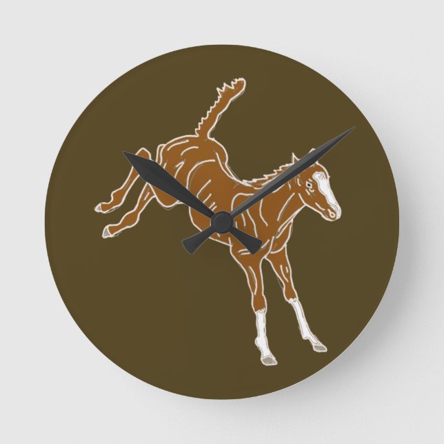 Frolicking Horse Foal - transparent uni-color. Round Clock (Front)