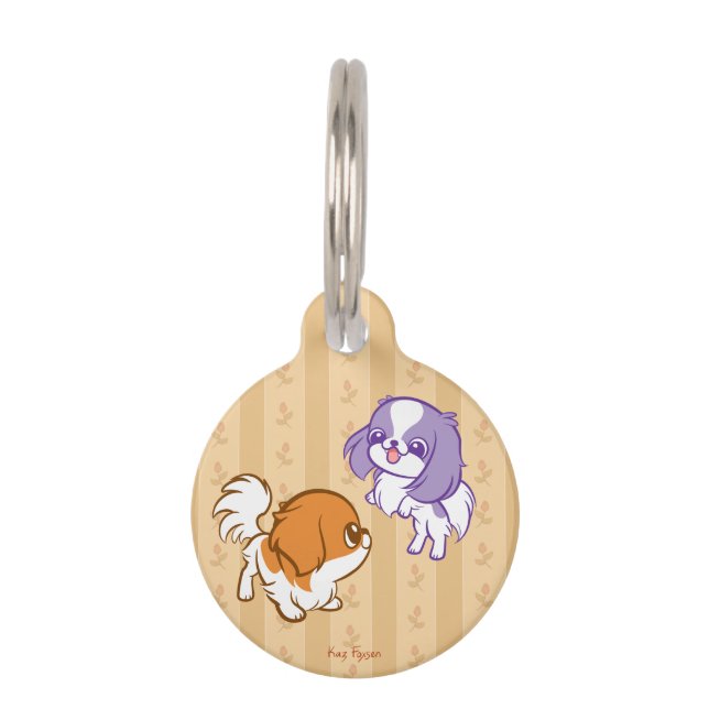Frolicking Kawaii Puppies Japanese Chin Pet Tag (Front)