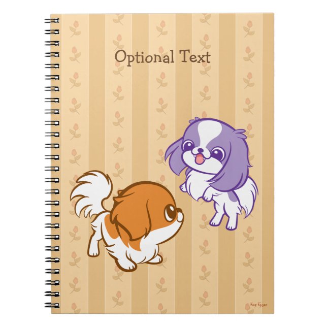 Frolicking Kawaii Puppies Japanese Chin Spiral Notebook (Front)