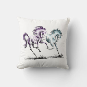 Frolicking Racing Wild Horses Cushion