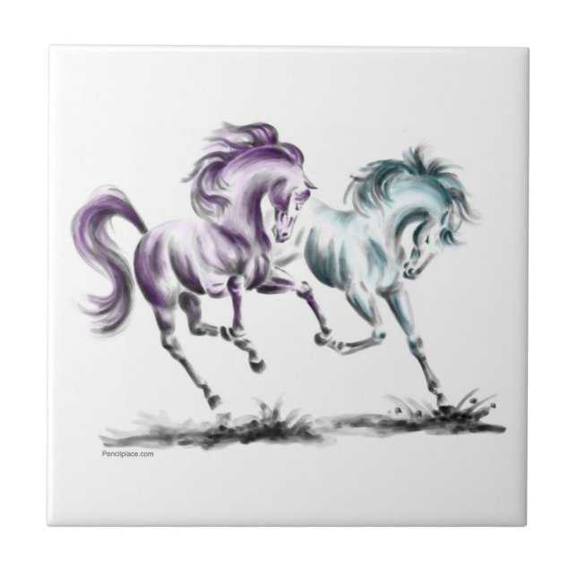 Frolicking Racing Wild Horses Tile (Front)