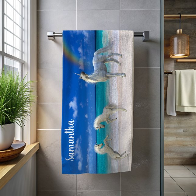Frolicking Unicorn Foals on the Beach Personalised Towel (Creator Uploaded)