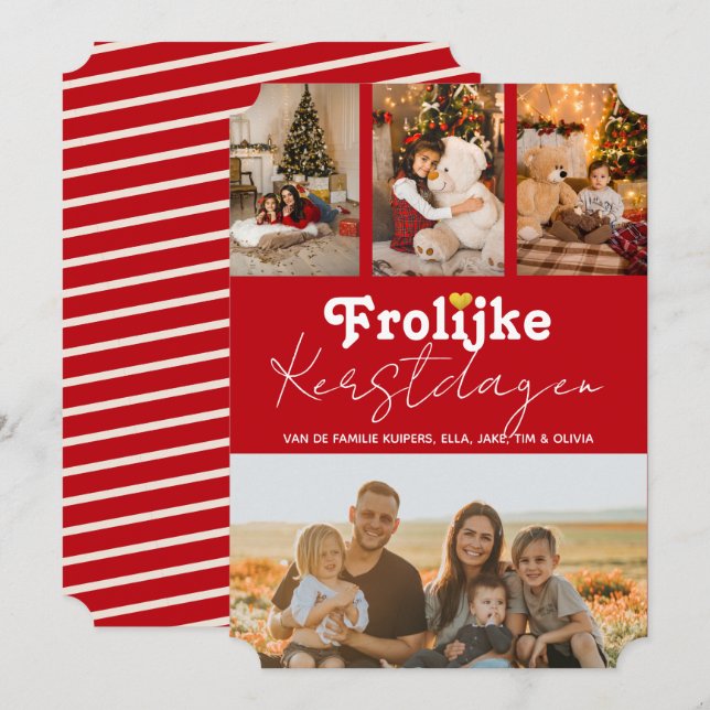 Frolijke Kerstdagen Rood 4 Fotos Kerskaart Holiday Card (Front/Back)