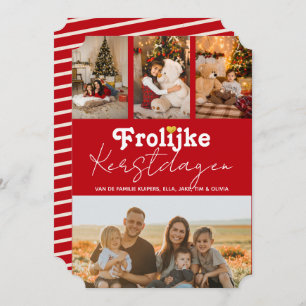 Frolijke Kerstdagen Rood 4 Fotos Kerskaart Holiday Card