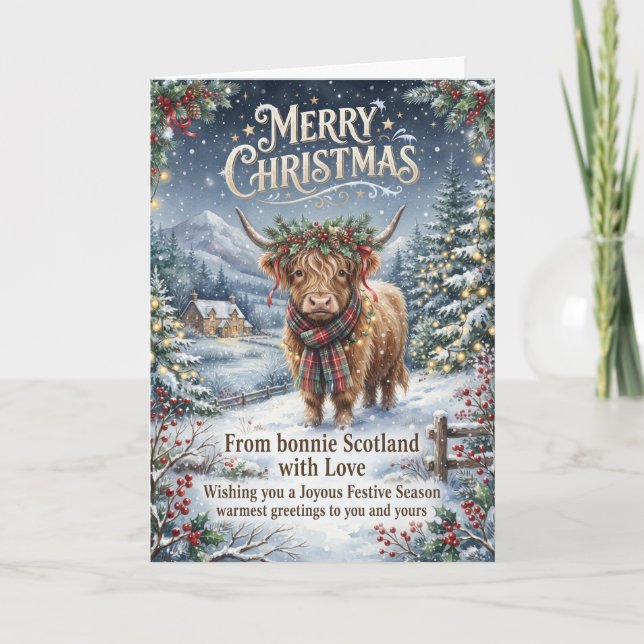 From Bonnie Scotland Highland Cow Christmas Card (Front)