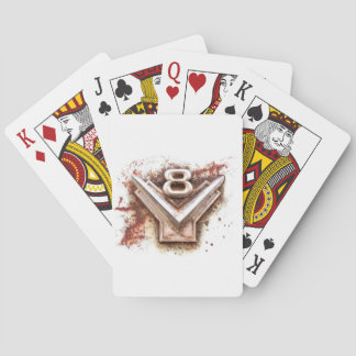 From classic car: Rusty old v8 emblem in chrome Playing Cards