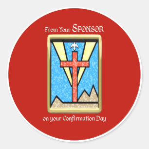 From Confirmation Sponsor, Dove and Cross on Red Classic Round Sticker