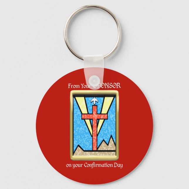 From Confirmation Sponsor, Dove and Cross on Red Key Ring (Front)