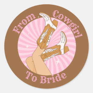 from cow girl to bride  bachelorette party stylish classic round sticker