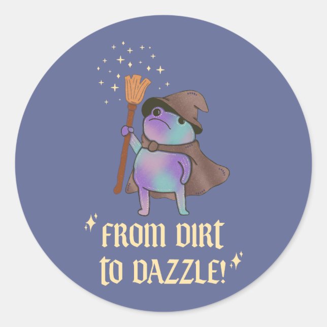 From Dirt to Dazzle Funny Wizard Frog Witch Hat  Classic Round Sticker (Front)