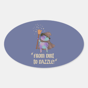 From Dirt to Dazzle Funny Wizard Frog Witch Hat Oval Sticker