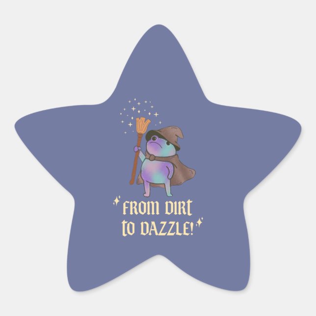 From Dirt to Dazzle Funny Wizard Frog Witch Hat  Star Sticker (Front)