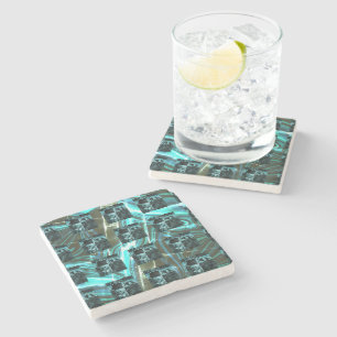 From distance, sees cyan fish scale, closely chess stone coaster