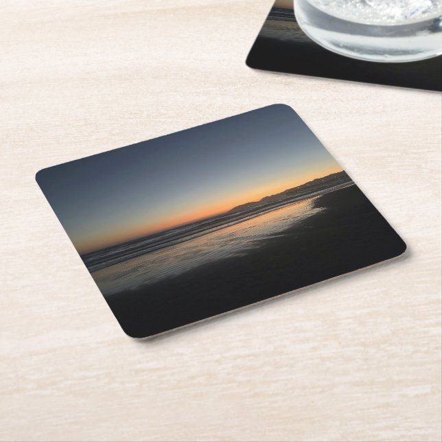 From Dusk Till Twilight At The Beach Photo Image  Square Paper Coaster (Angled)