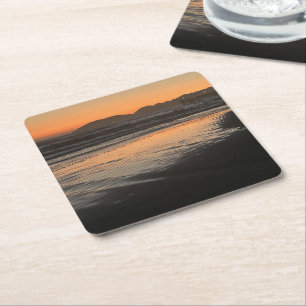 From Dusk Till Twilight At The Beach Photo Print Square Paper Coaster