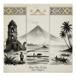 From Fire To Sea-Bicol Philippines Sumi-e Poster