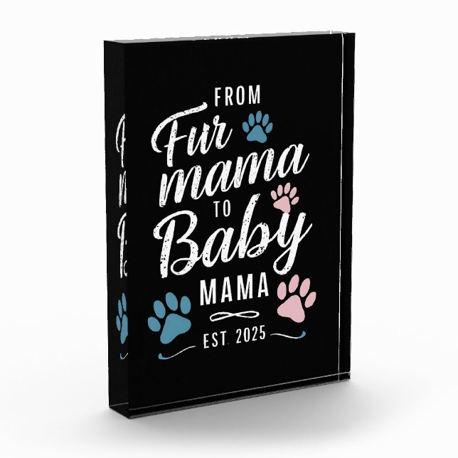 From Fur Mama to Baby Mama Est 2025 Dog Cat Mum Photo Block (Left)