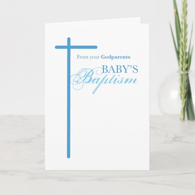 From Godparents on Baptism, Boy Blue Cross Card (Front)