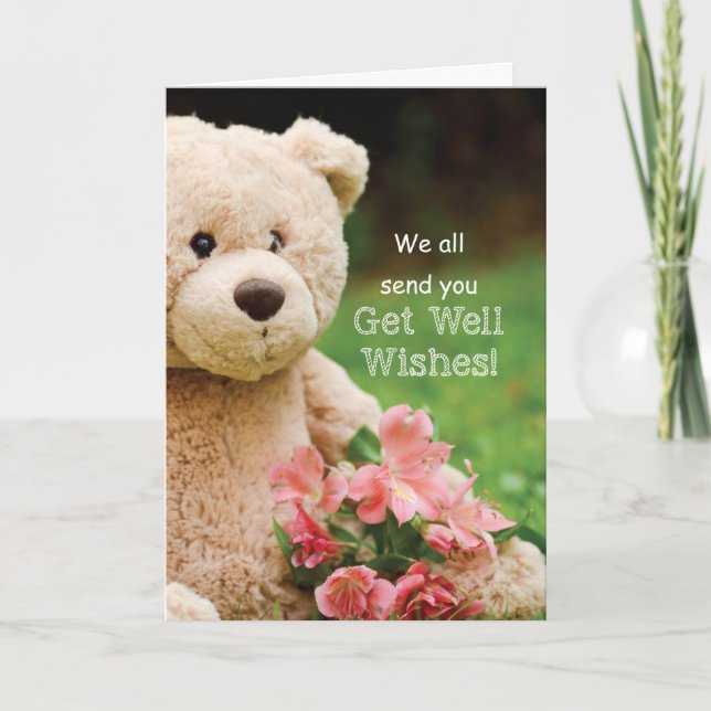 From Group, Get Well Bearable, Teddy Bear Flowers Card (Front)