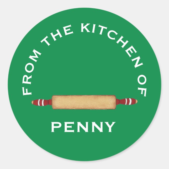 From Kitchen of Minimalist Rolling Pin Green White Classic Round Sticker (Front)