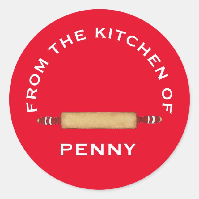 From Kitchen of Minimalist Rolling Pin Red White Classic Round Sticker (Front)