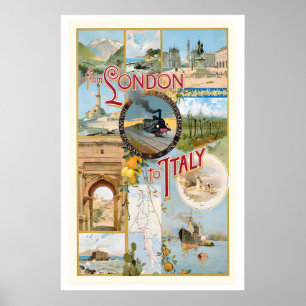 From London to Italy Italian Railways Vintage Poster