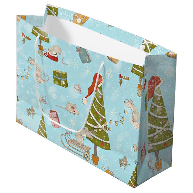 From Mice and Christmas Tree-Xmas Pattern for Kids Large Gift Bag (Front Angled)