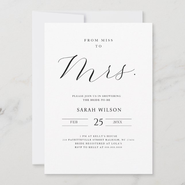From Miss Minimalist Bridal Shower Invitation (Front)