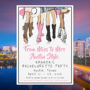 From Miss to Mrs — Austin Style Bachelorette Party Invitation