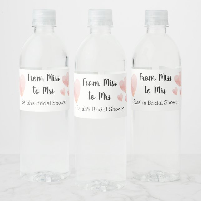 From Miss to Mrs Black and White Bridal Shower Water Bottle Label (Bottles)