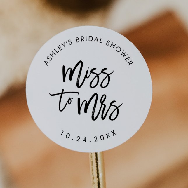 From Miss To Mrs Bridal Shower Favour Classic Round Sticker (Creator Uploaded)