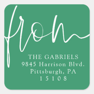 From modern script green return address square sticker