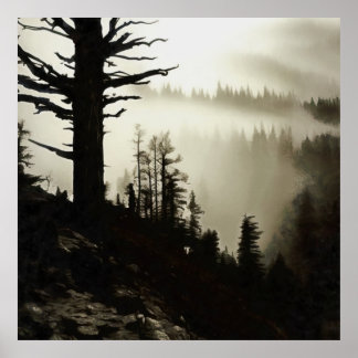 From Mountain To Moody Mist Of Morning Treescape Poster
