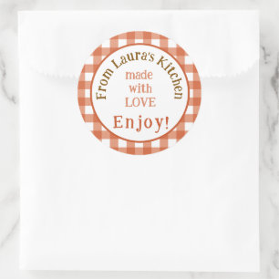 From NAME Kitchen with Love Rust Check Classic Round Sticker