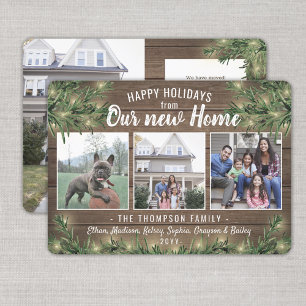 From New Home 4 Photo Christmas Greenery & Lights Holiday Card