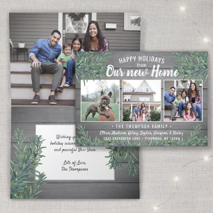 From New Home 4 Photo Grey Wood Christmas Folded Holiday Card