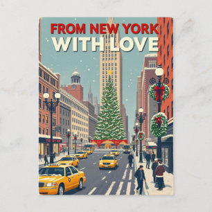 From New York With Love Vintage Retro Christmas Holiday Postcard