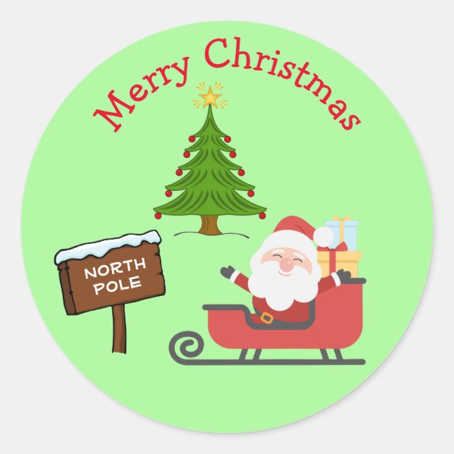 From North Pole Santa Merry Christmas Tree For Kid Classic Round Sticker (Front)
