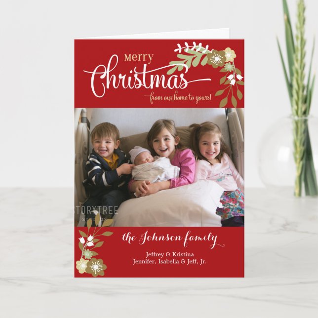 From Our Home-Christmas modern floral custom photo Holiday Card (Front)