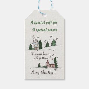 “From Our Home” Greeting Vintage Homes Watercolor Gift Tags
