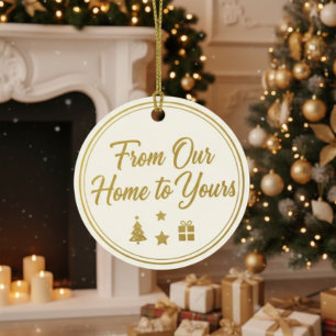 From Our Home to Yours" Festive Gold Gift Tag Desi