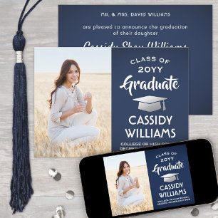 From Parents 1 Photo Navy Blue & White Graduation Announcement