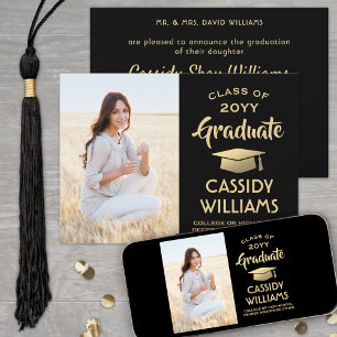 From Parents One Photo Black and Gold Graduation Announcement