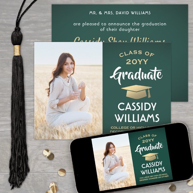 From Parents One Photo Green and Gold Graduation Announcement (Creator Uploaded)