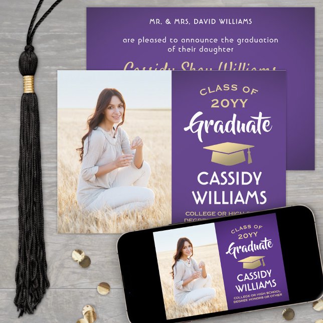 From Parents One Photo Purple and Gold Graduation Announcement (Creator Uploaded)