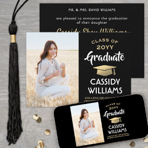 From Parents Photo Black, White & Gold Graduation Announcement