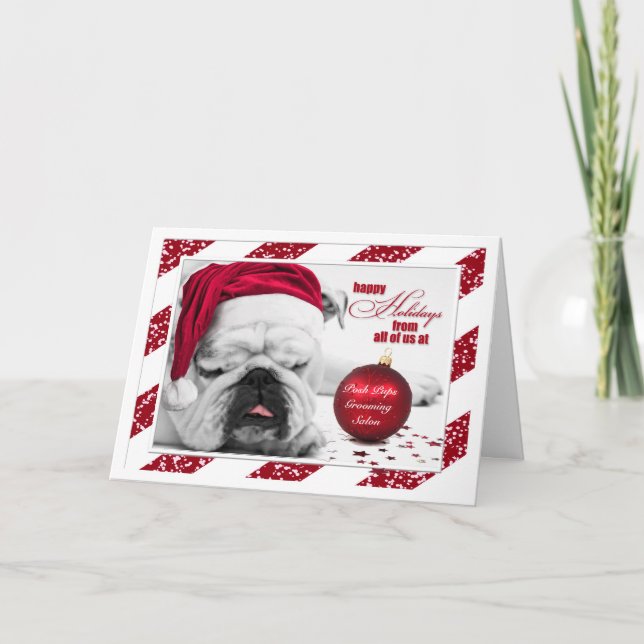 from Pet Groomer Christmas Bulldog Santa Hat Holiday Card (Front)