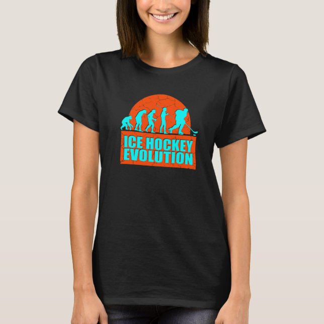 From Primate To Human Ice Hockey Hockey Evolution T-Shirt (Front)